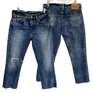 Levi's Womens 511 Cropped Jeans Size 33 Dark Denim Distressed Ripped Mid Rise